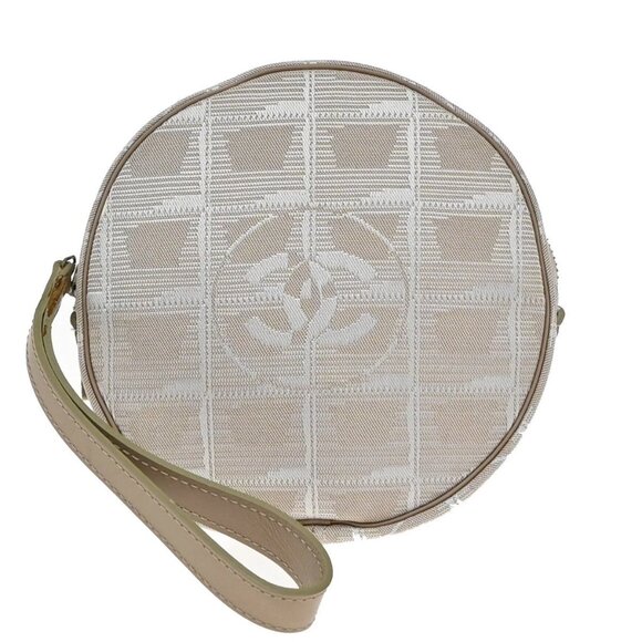 CHANEL CC Logo New Travel Line Mini Pouch Bag Jacquard Beige Italy 64KA682 - Picture 1 of 15